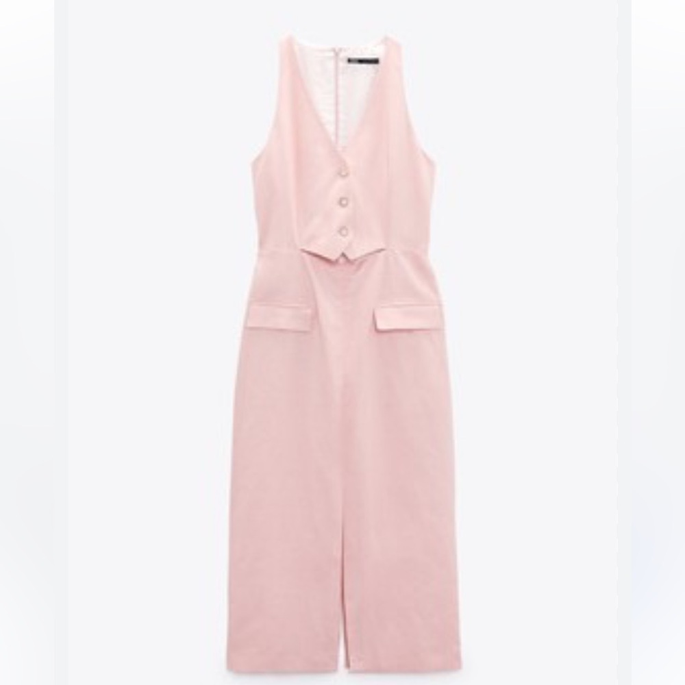 NWT Linen Blend Midi Dress Pink Barbie 2309/378/620 XS